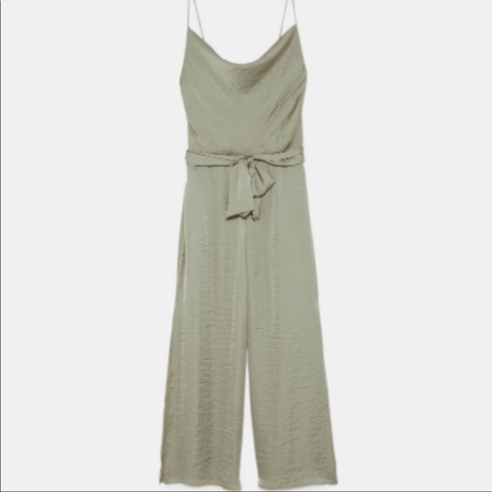 Zara Olive cowl neck satin jumpsuit